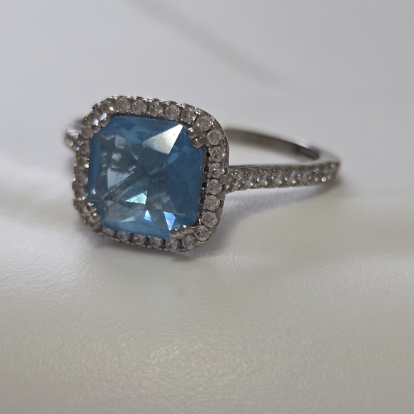 Charmed Aroma Blue Topaz Cushion/ Square Cut Ring S925 Size 9 - Picture 6 of 12